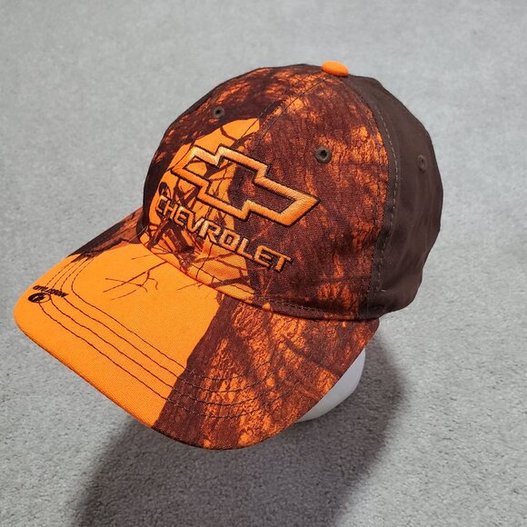 GM CHEVY Chevrolet Mossy Oak Blaze Camo Hat Cap Adjustable Orange Brown Men's OS - Picture 2 of 9